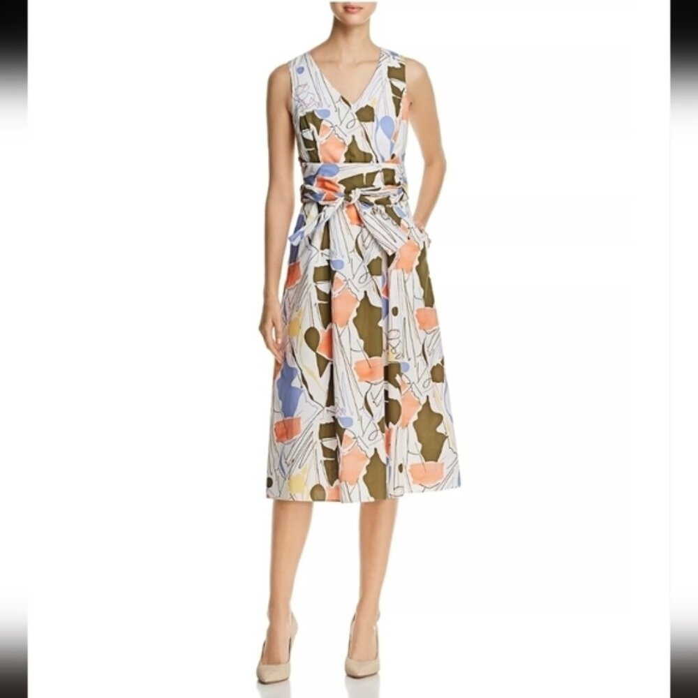 Lafayette 148 New York Aileen Print Tie-Waist Midi Dress